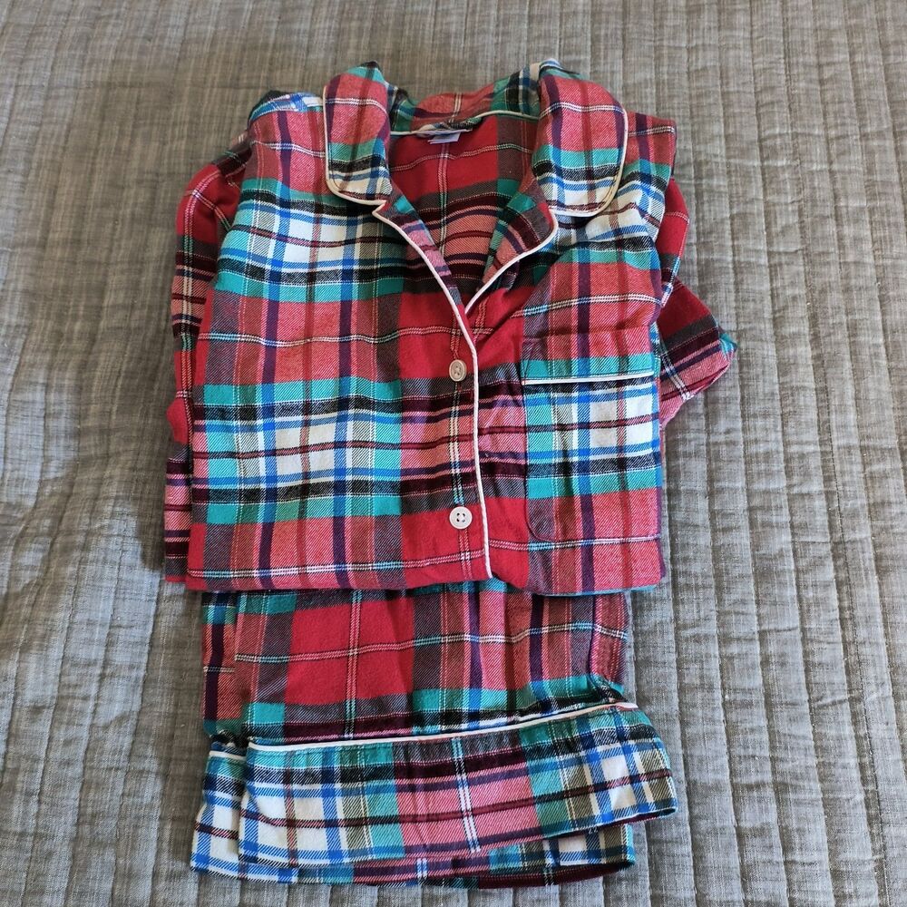 Lands’ End Pajama Set Womens M/L* Red Plaid 100% Cotton Flannel Cozy PJs Lounge